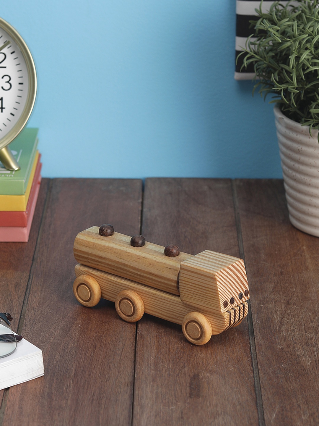 

VarEesha Beige Hand Crafted Wooden Small Petrol Tanker Decorative Showpiece