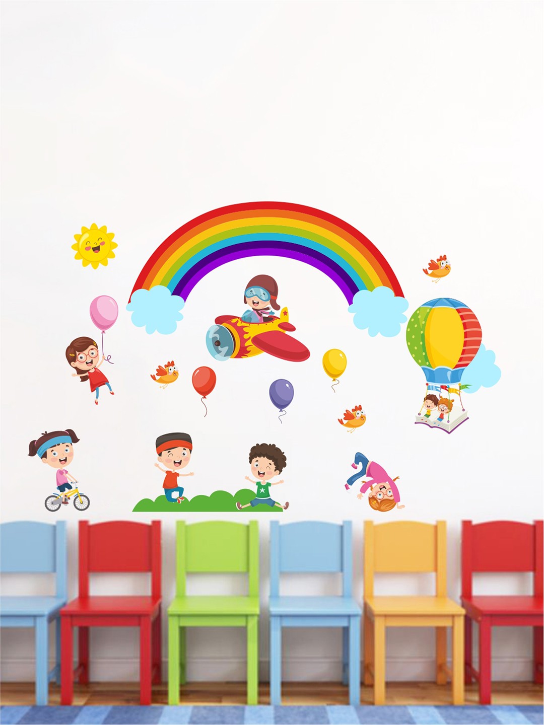 

rawpockets Multicolored Kids Playing activities Wall Stickers, Multi