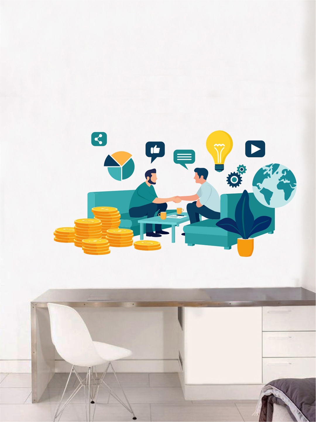 

rawpockets Multicolored Two Business Men Wall Stickers, Multi