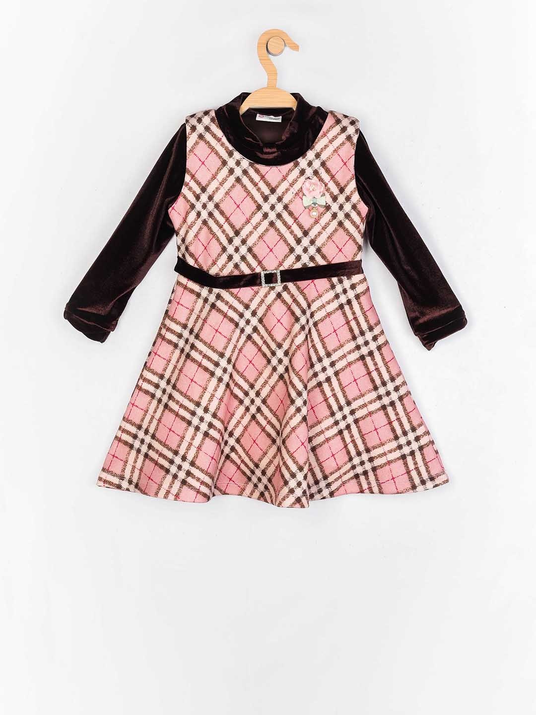 

Peppermint Girls Brown Checked Fit and Flare Dress