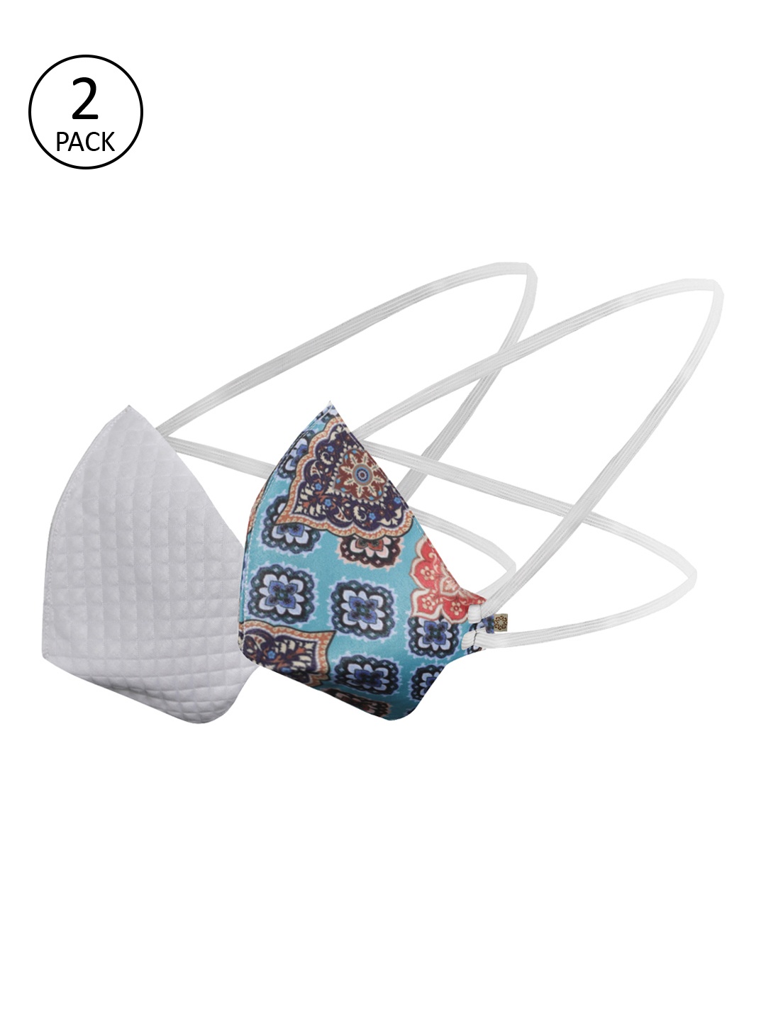 

VASTRAMAY Adults Pack of 2 Reusable 3-Layers Quilted Head Band Outdoor Masks, White