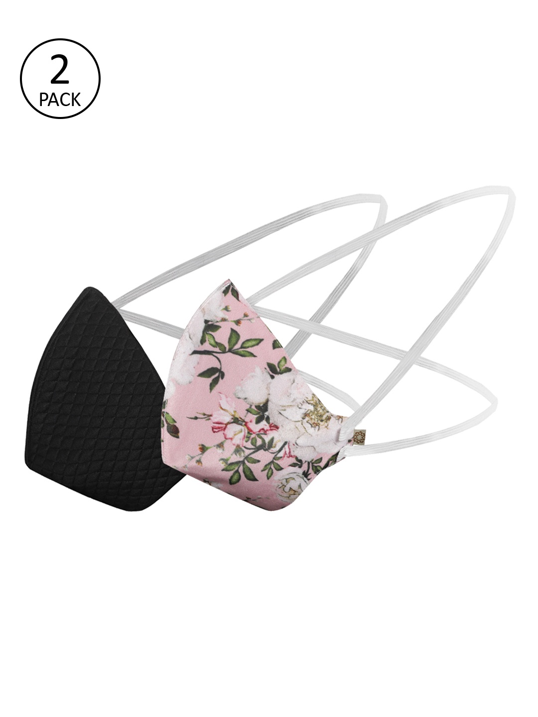 

VASTRAMAY Unisex Pack Of 2 Pcs Pink & Black Reusable 3-Ply Protective Outdoor Masks