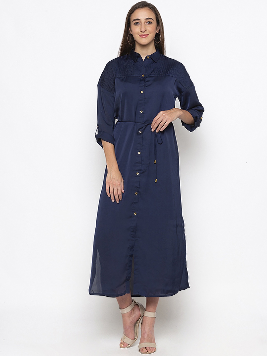 

Globus Women Navy Blue Solid Shirt Dress