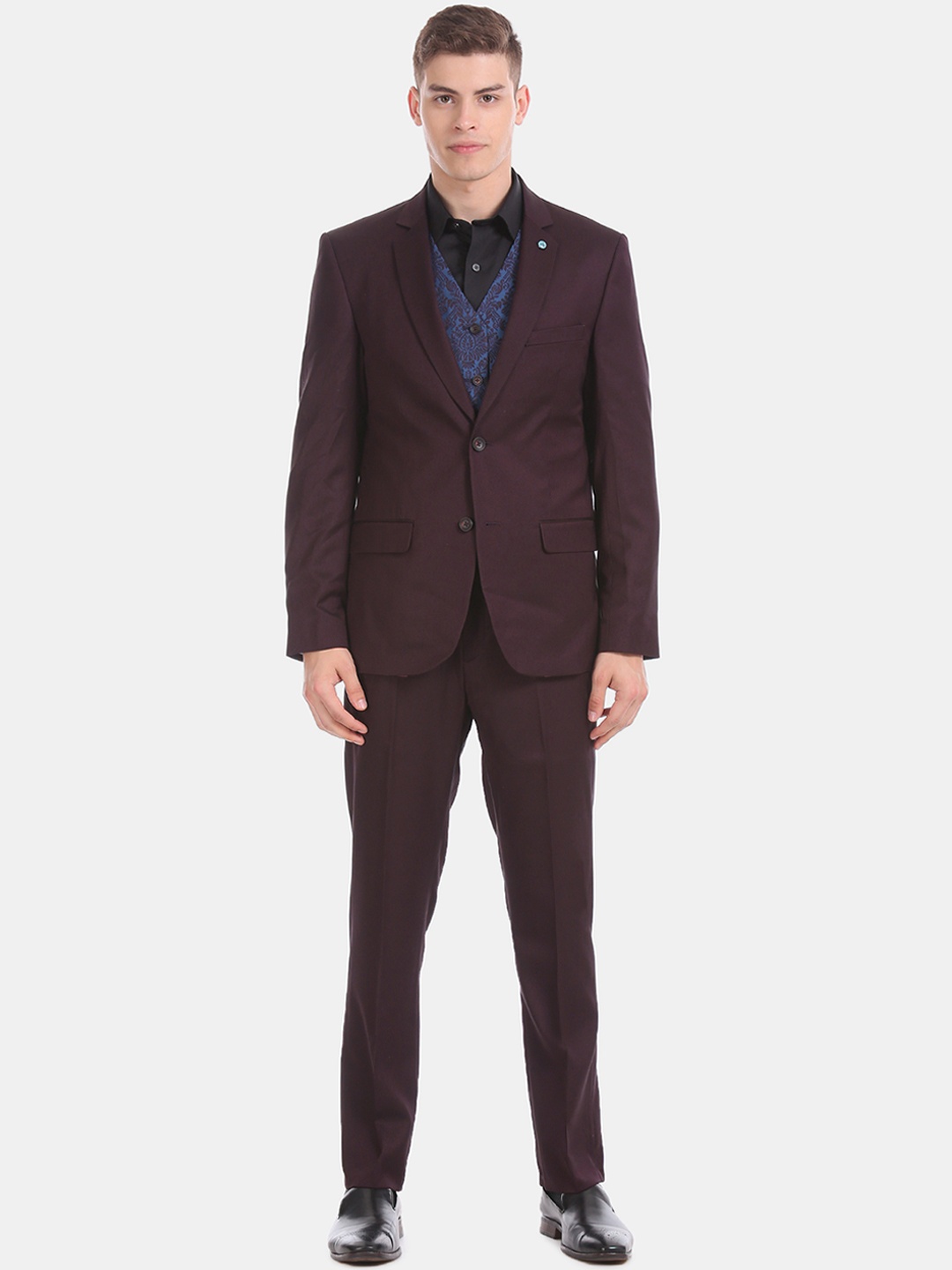 

Arrow Men Maroon Solid Single-Breasted Formal Suit