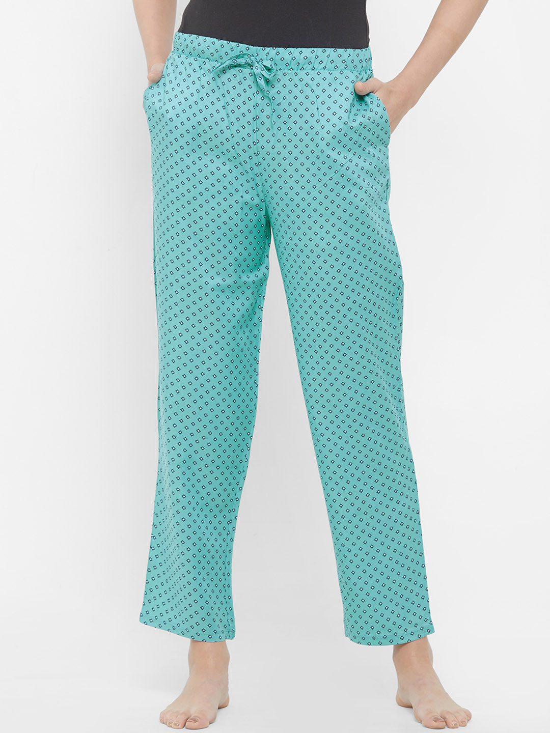 

Soie Women Turquoise Blue Printed Lounge Pants
