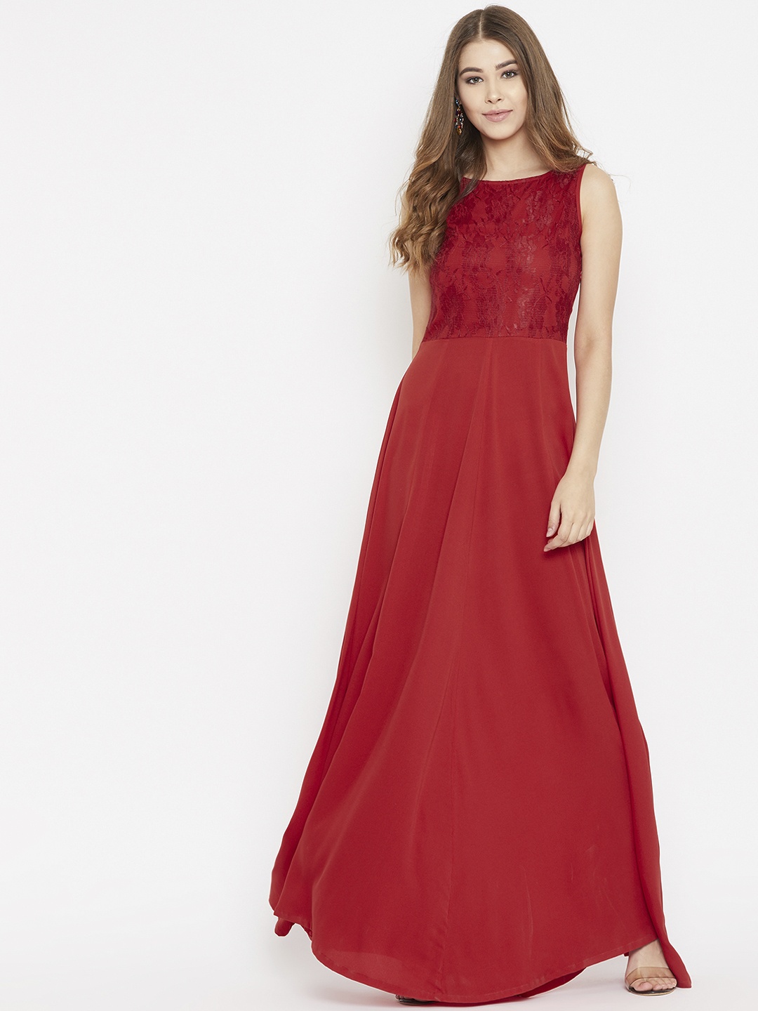 

Uptownie Lite Women Red Lace Maxi Dress