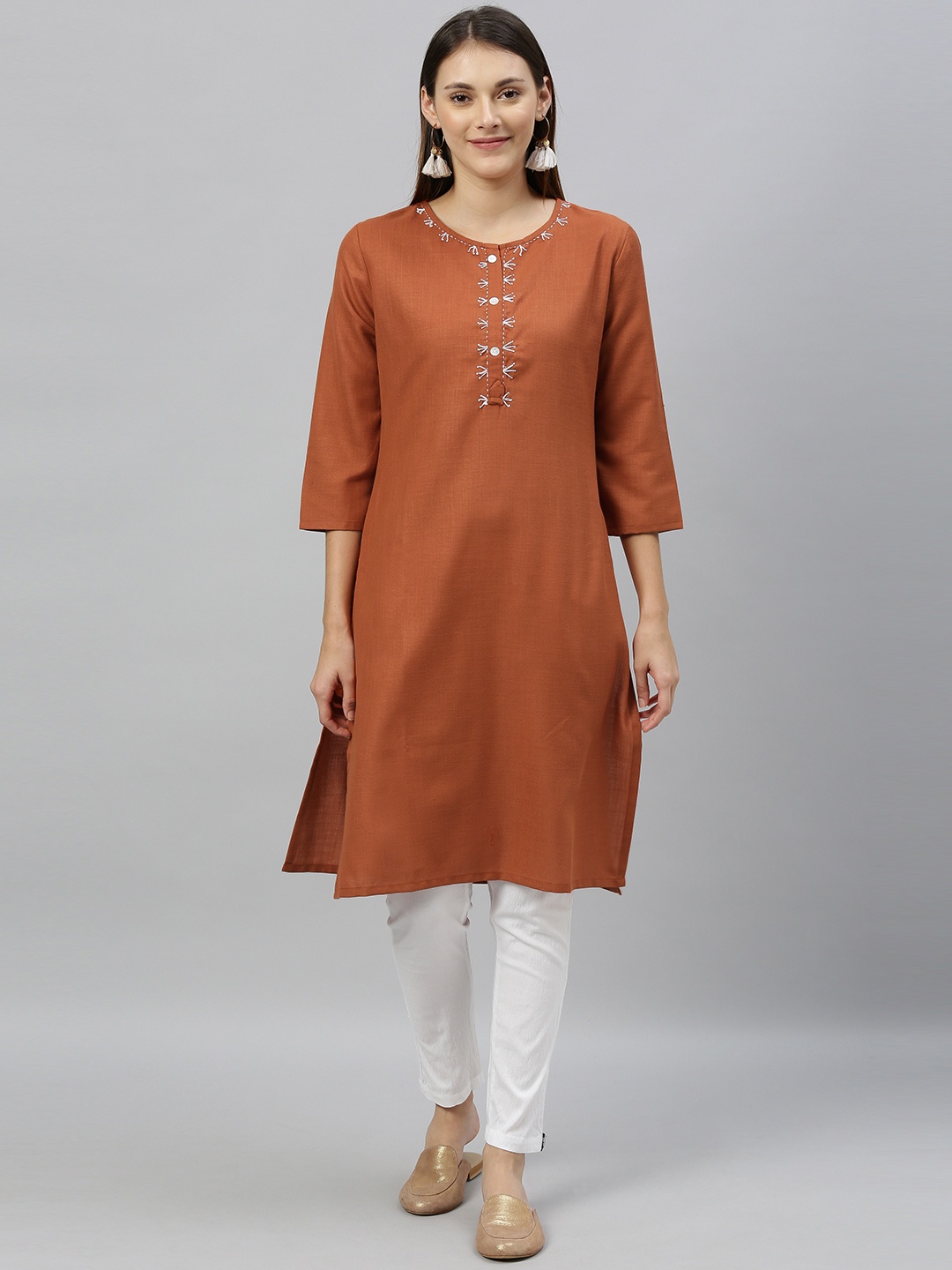 

Anouk Women Rust Orange Solid Straight Kurta