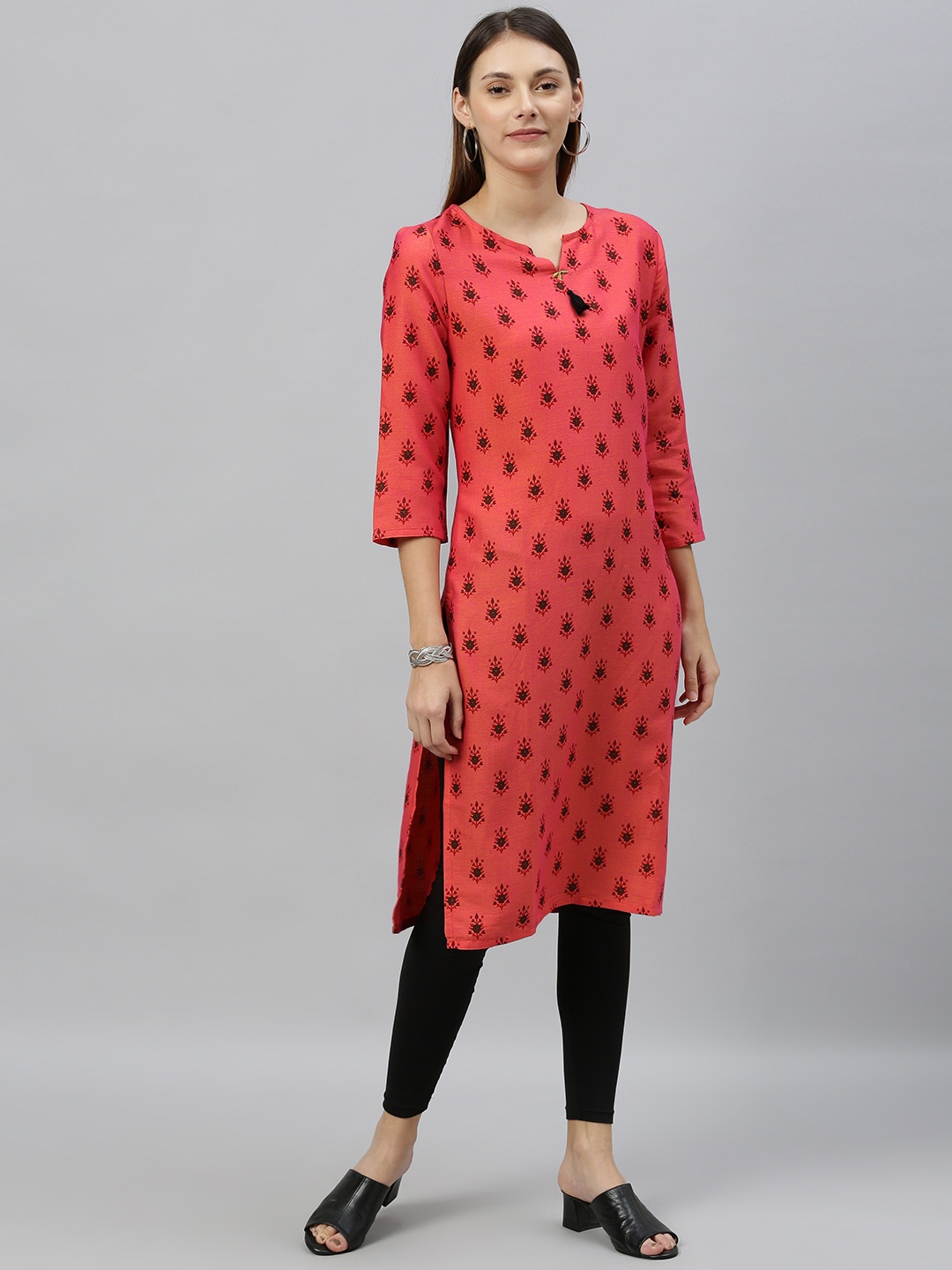

Anouk Women Pink & Brown Floral Printed Straight Kurta