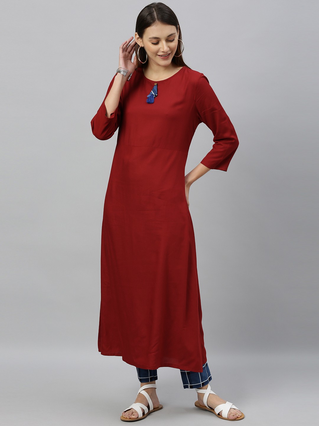 

Anouk Women Maroon & Blue Solid Kurta with Trousers