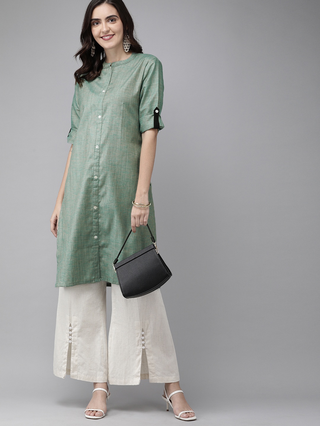 

Anouk Women Sea Green Solid Straight Kurta