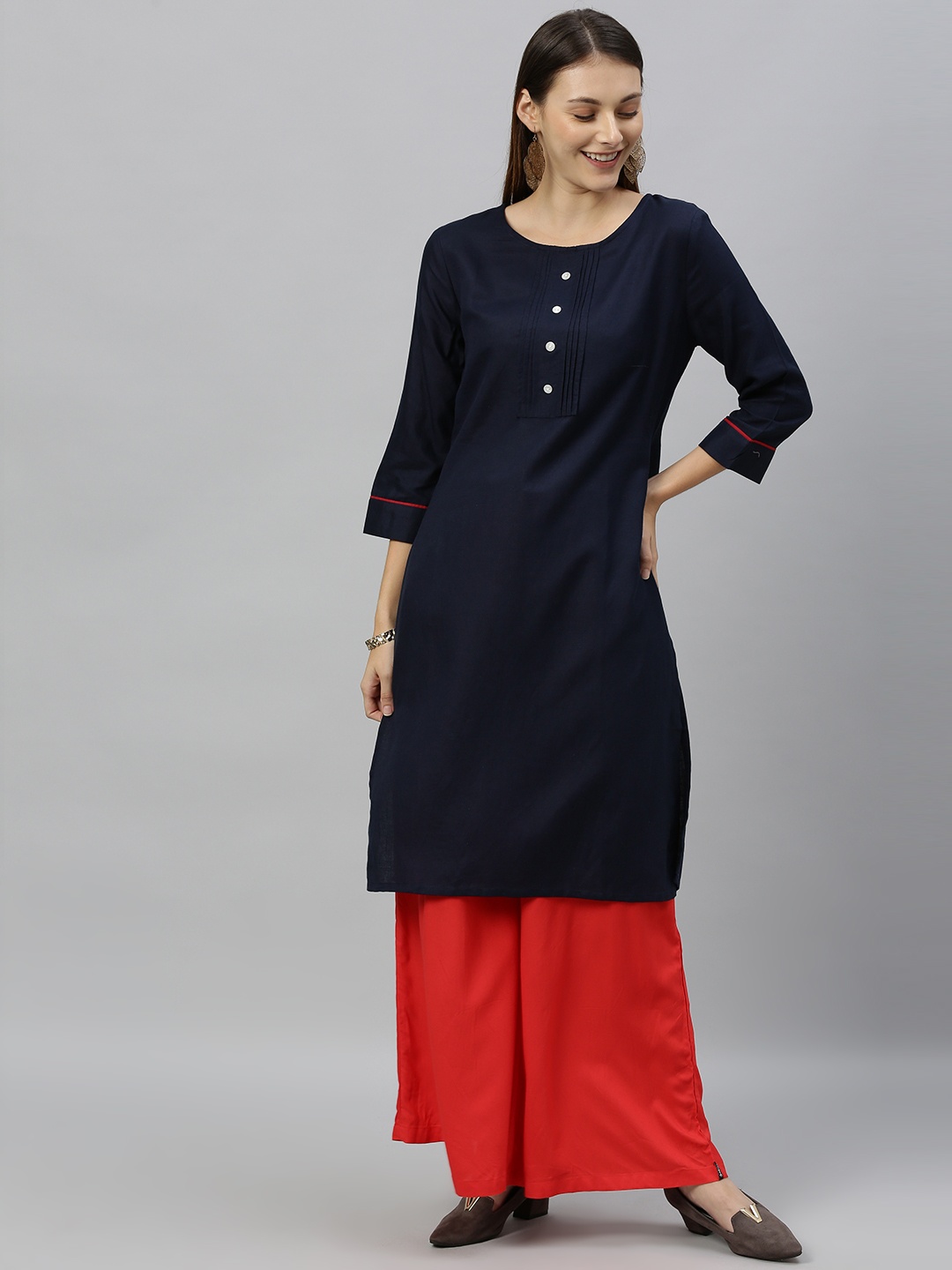 

Anouk Women Navy Blue Solid Straight Kurta