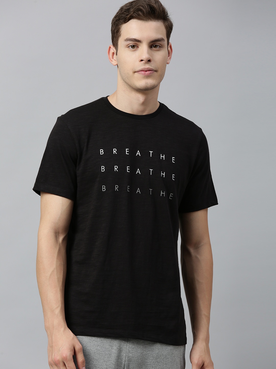 

HRX by Hrithik Roshan Men Black Printed Bio-Wash Yoga Pure Cotton T-shirt