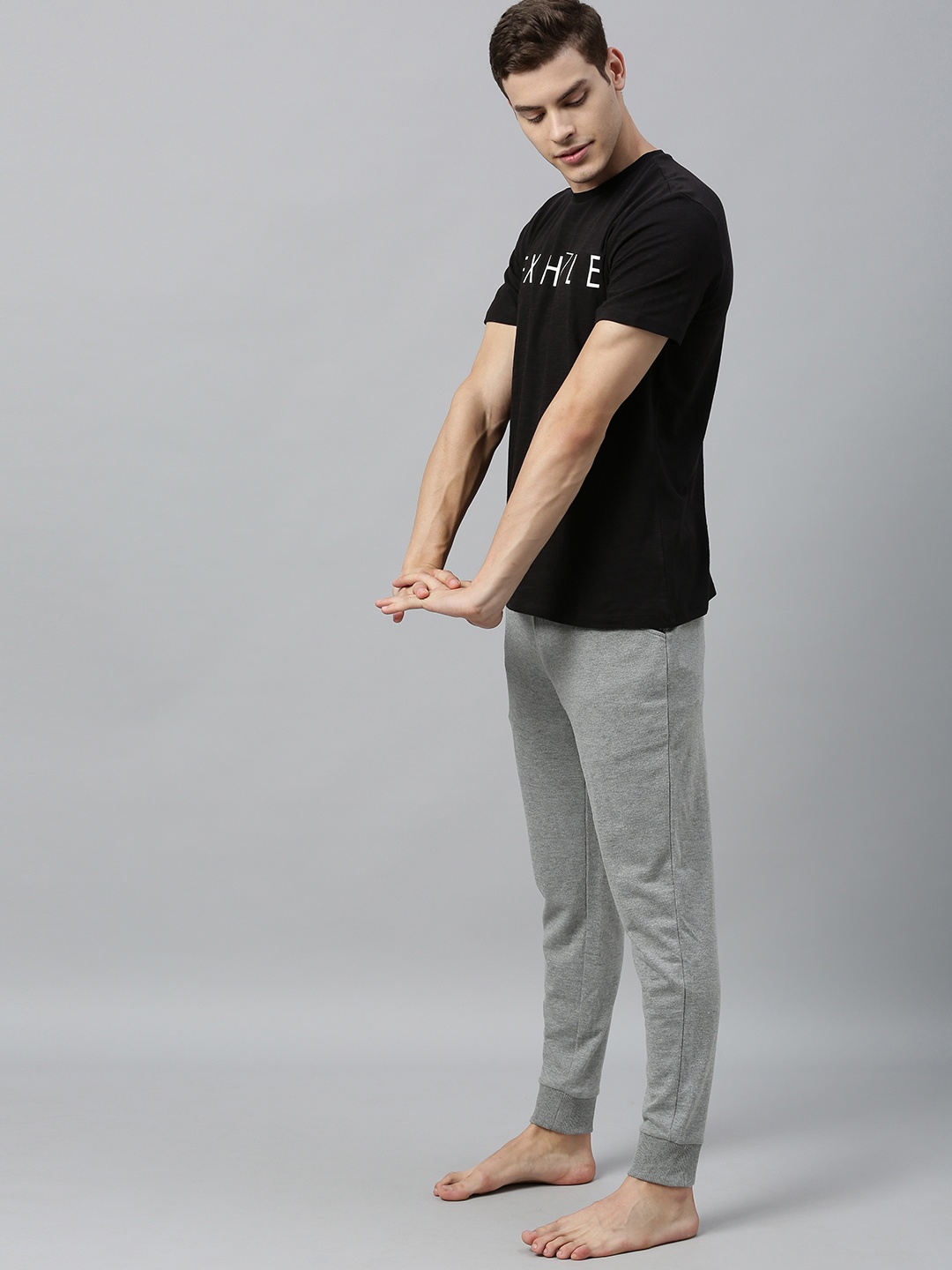 

HRX by Hrithik Roshan Men Black Printed Bio-Wash Yoga Pure Cotton T-shirt