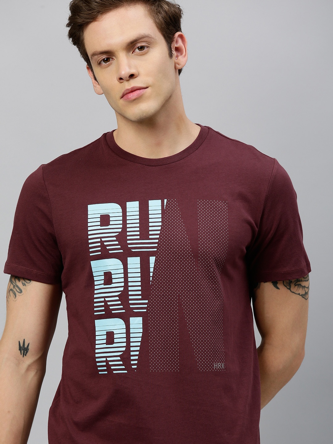 

HRX by Hrithik Roshan Men Maroon Printed Bio-Wash Round Neck Running Tshirt