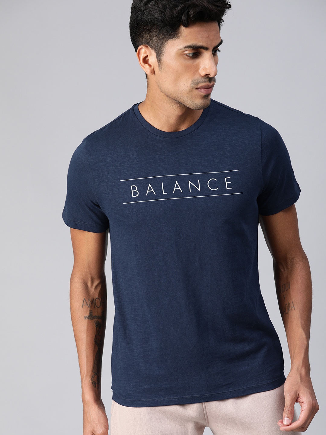 

HRX by Hrithik Roshan Men Navy Blue Printed Bio-Wash Yoga Pure Cotton T-shirts