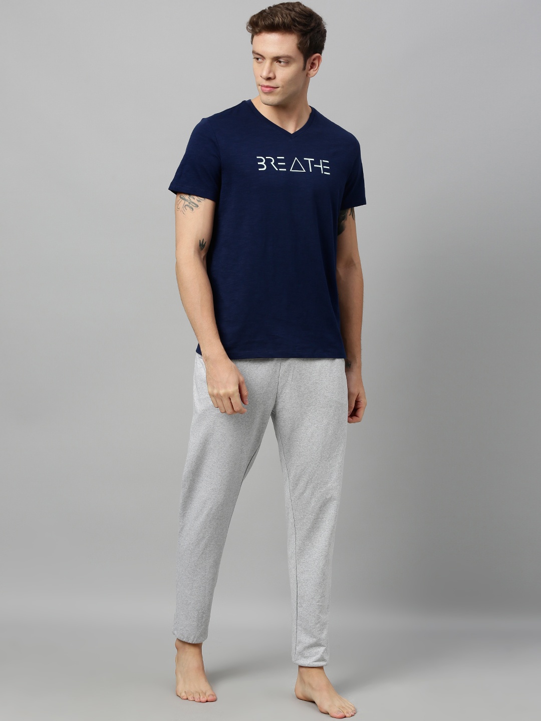 

HRX by Hrithik Roshan Men Navy Printed Bio-Wash Yoga Pure Cotton T-shirt, Navy blue