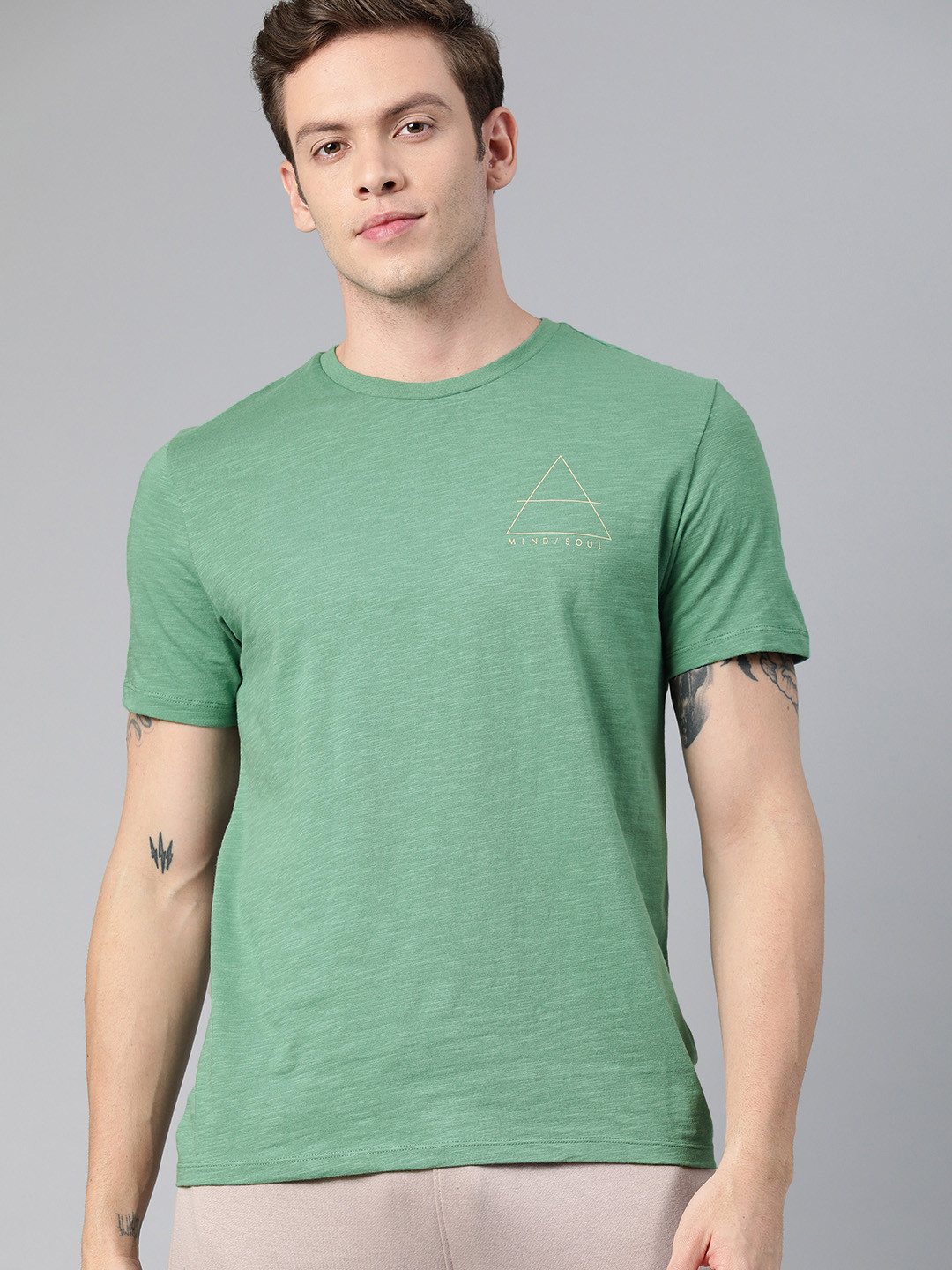 

HRX by Hrithik Roshan Men Green Solid Bio-Wash Yoga Tshirt, Sea green