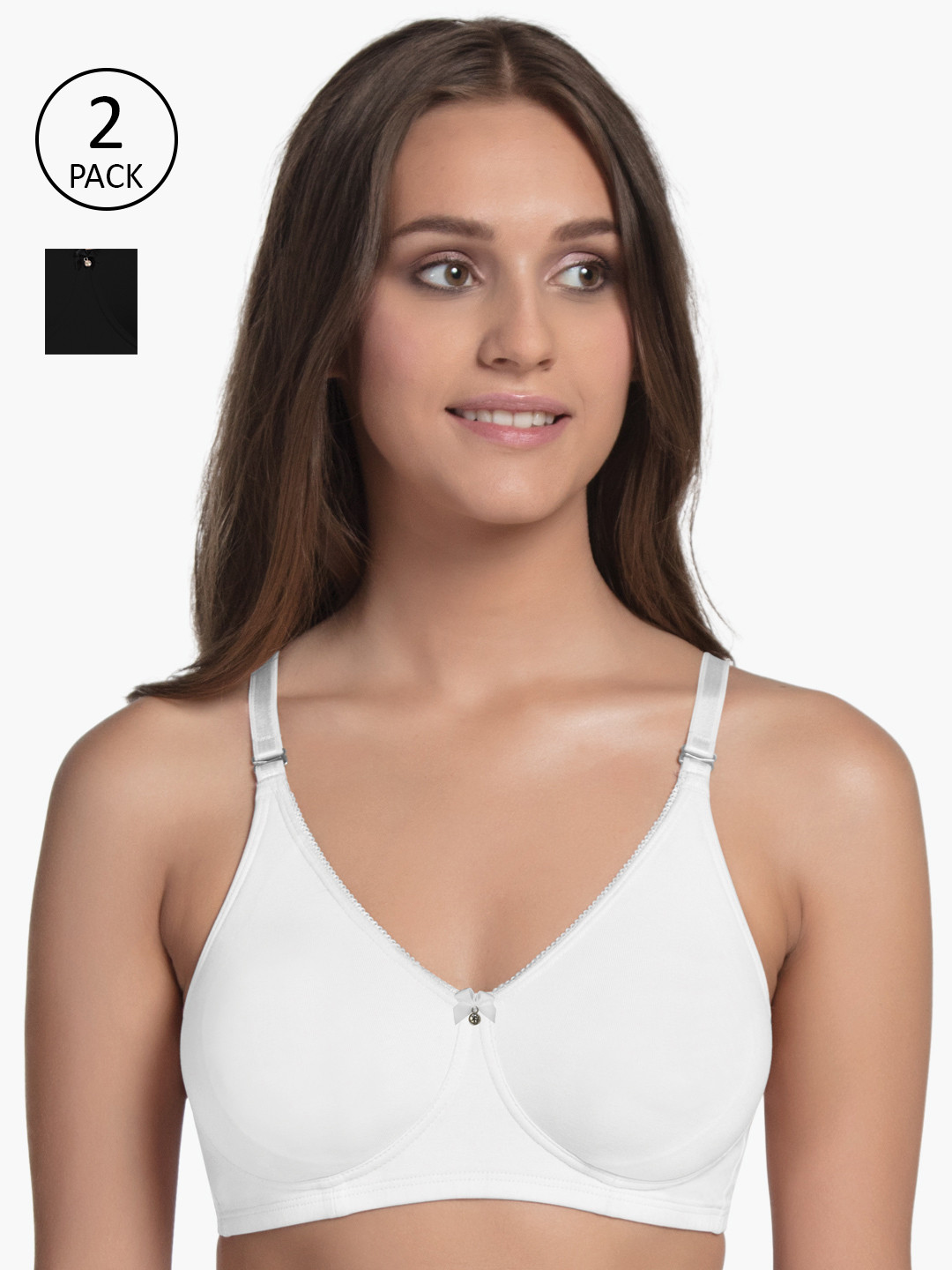 

Enamor Pack Of 2Black & White Solid Non-Wired Non Padded T-shirt Bra, Black
