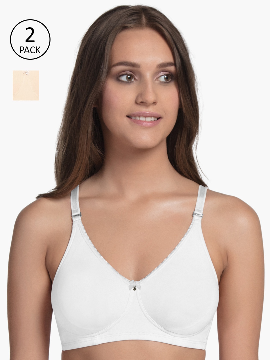 

Enamor Pack Of 2 White & Nude-Coloured Solid Non-Wired Non Padded T-shirt Bra