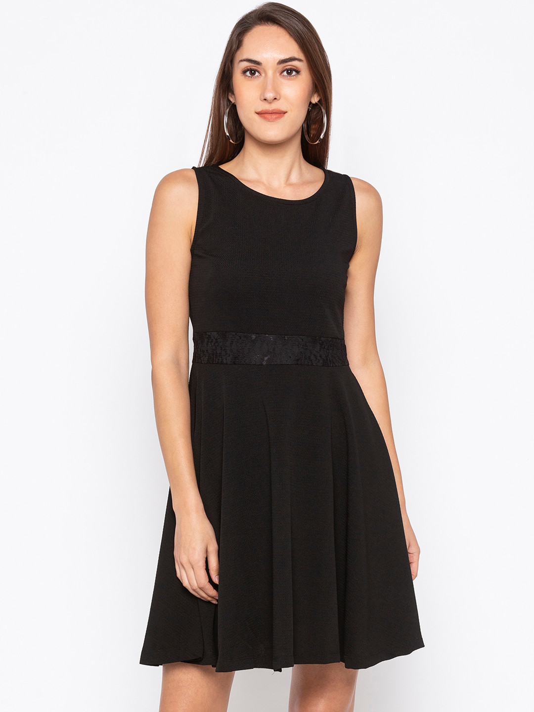 

Globus Women Black Solid Fit and Flare Dress