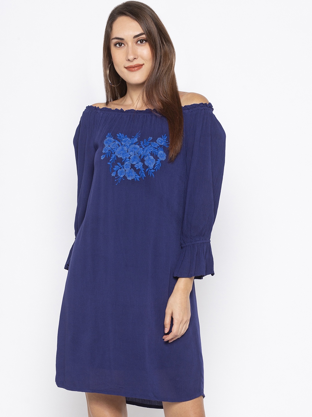 

Globus Women Blue Embroidered A-Line Dress