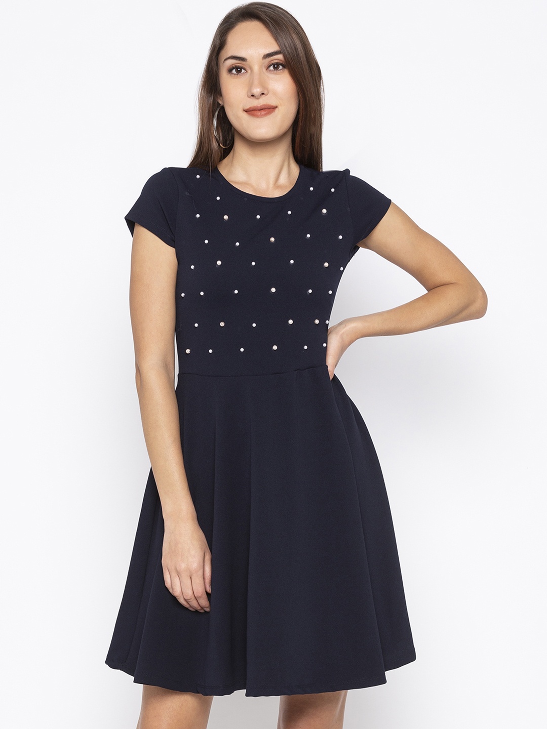 

Globus Women Navy Blue Embellished Fit and Flare Dress