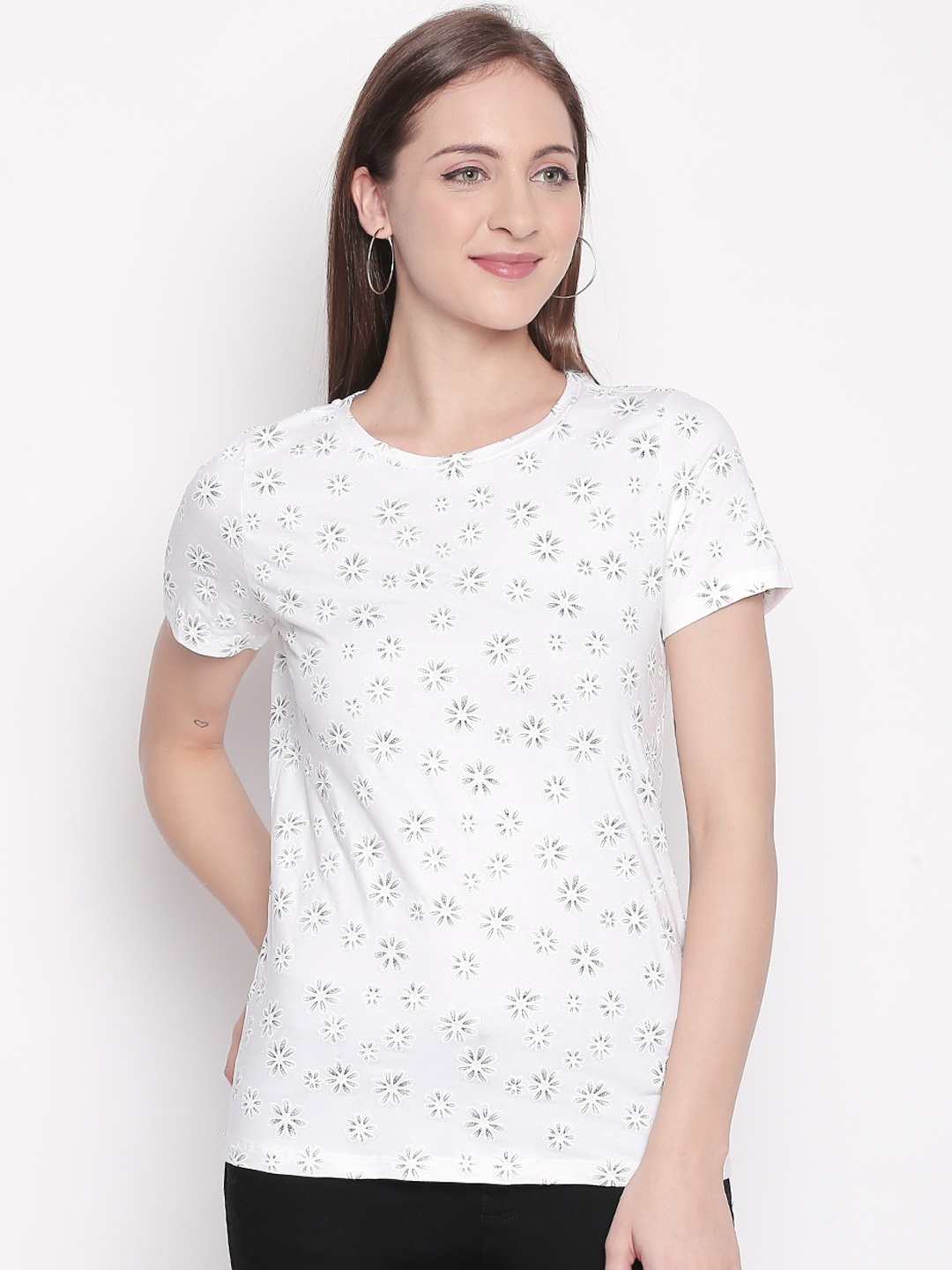 

Honey by Pantaloons Women White Printed Round Neck T-shirt