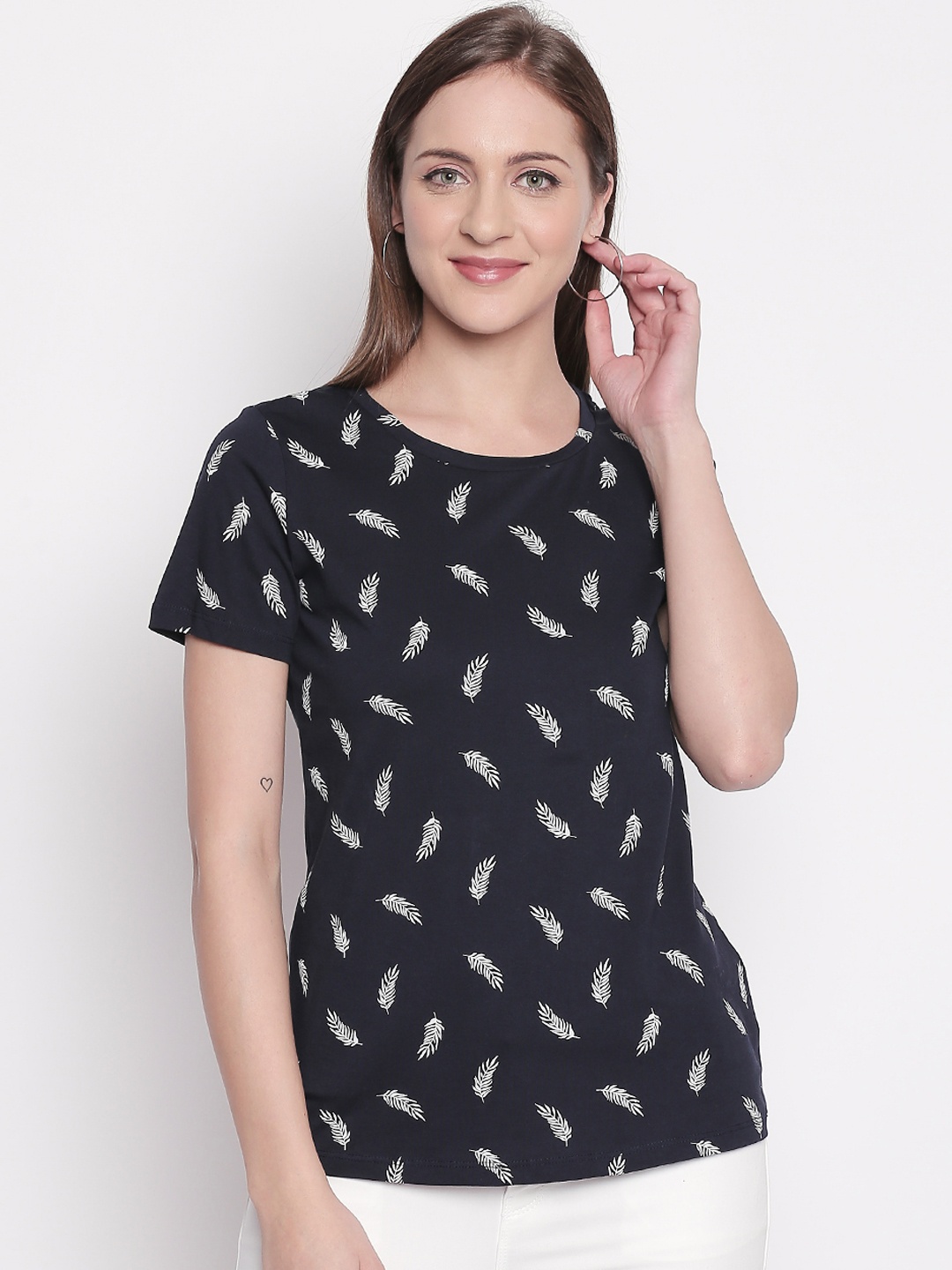 

Honey by Pantaloons Women Navy Blue Printed Round Neck T-shirt