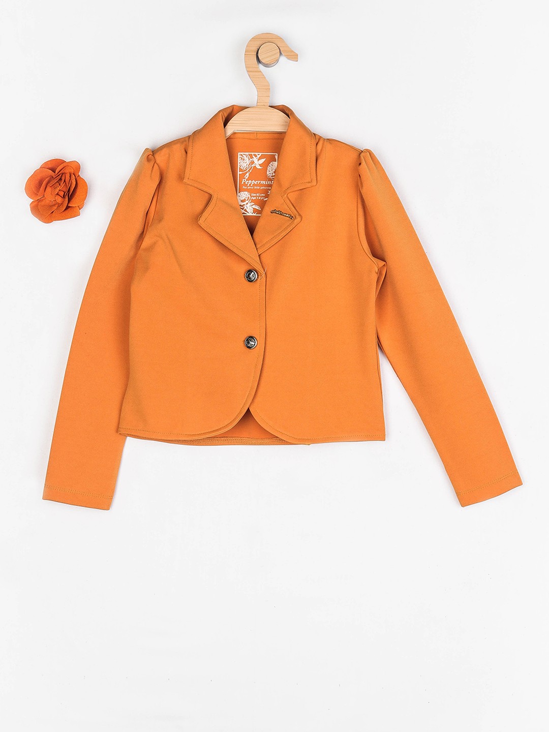 

Peppermint Girls Mustard Yellow Solid Tailored Jacket