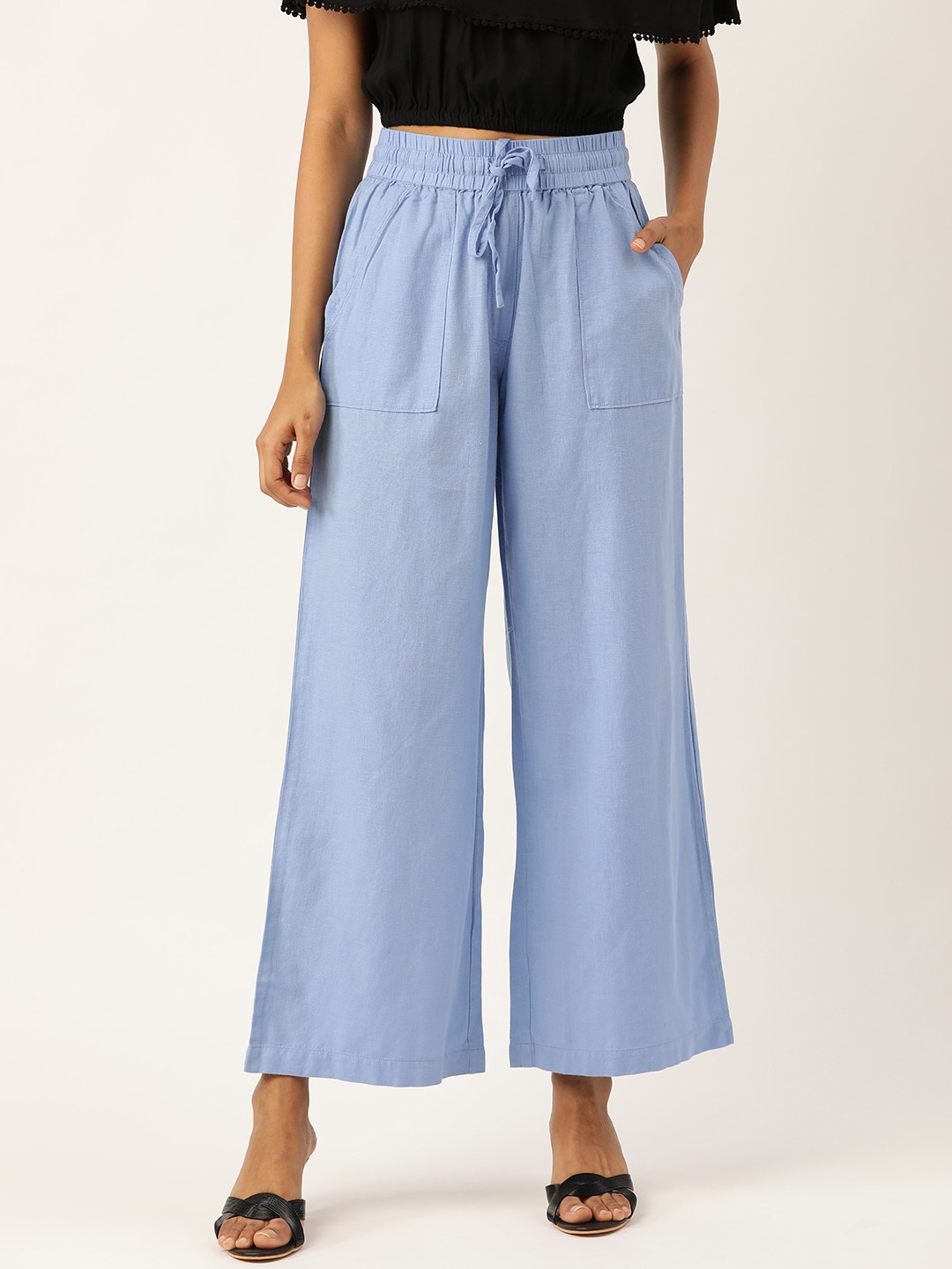 

Moda Rapido Women Blue Regular Fit Solid Parallel Trousers