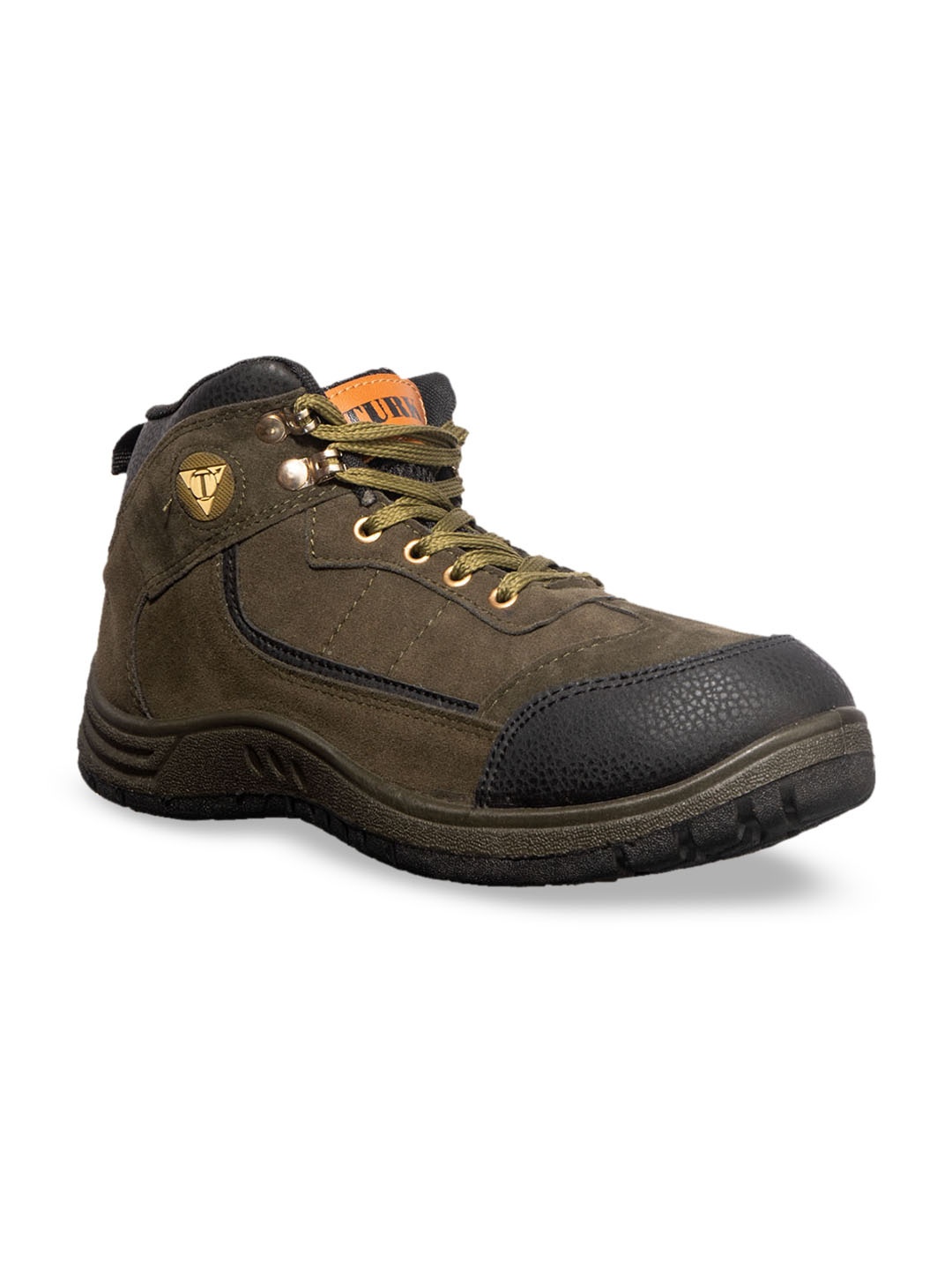 

Khadims Men Olive Green Colourblocked Mid-Top Trekking Shoes