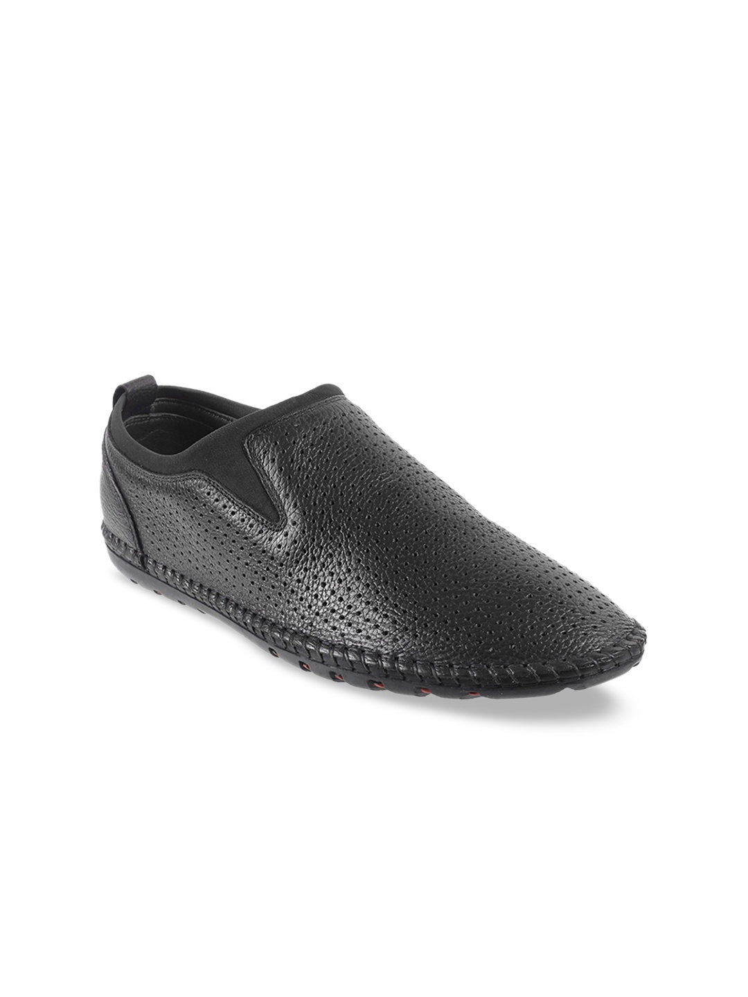 

Mochi Men Black Textured Leather Slip-Ons