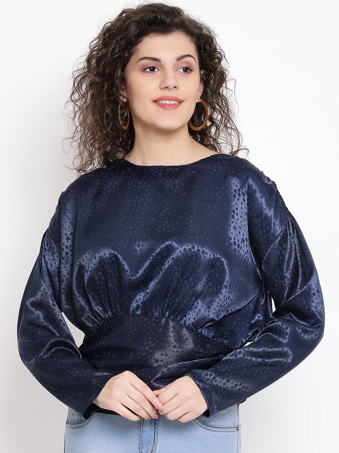 

Oxolloxo Women Navy Blue Printed Empire Top