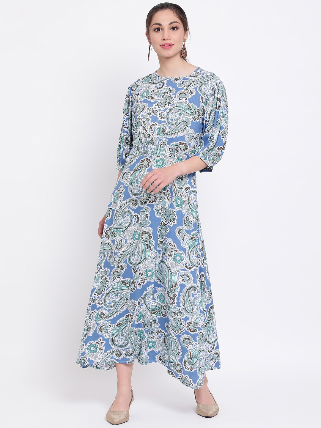 

Oxolloxo Women Blue & White Printed Maxi Dress