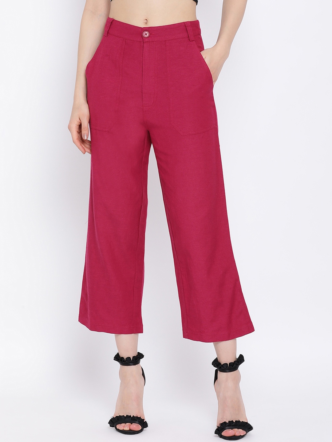 

Oxolloxo Women Pink Regular Fit Solid Cropped Trousers