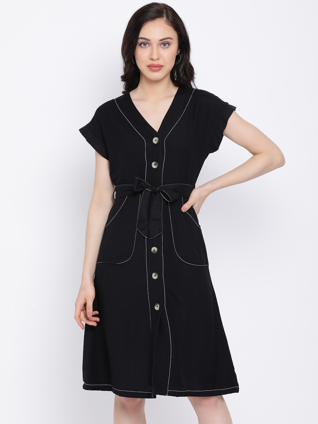 

Oxolloxo Women Black Solid Fit and Flare Dress