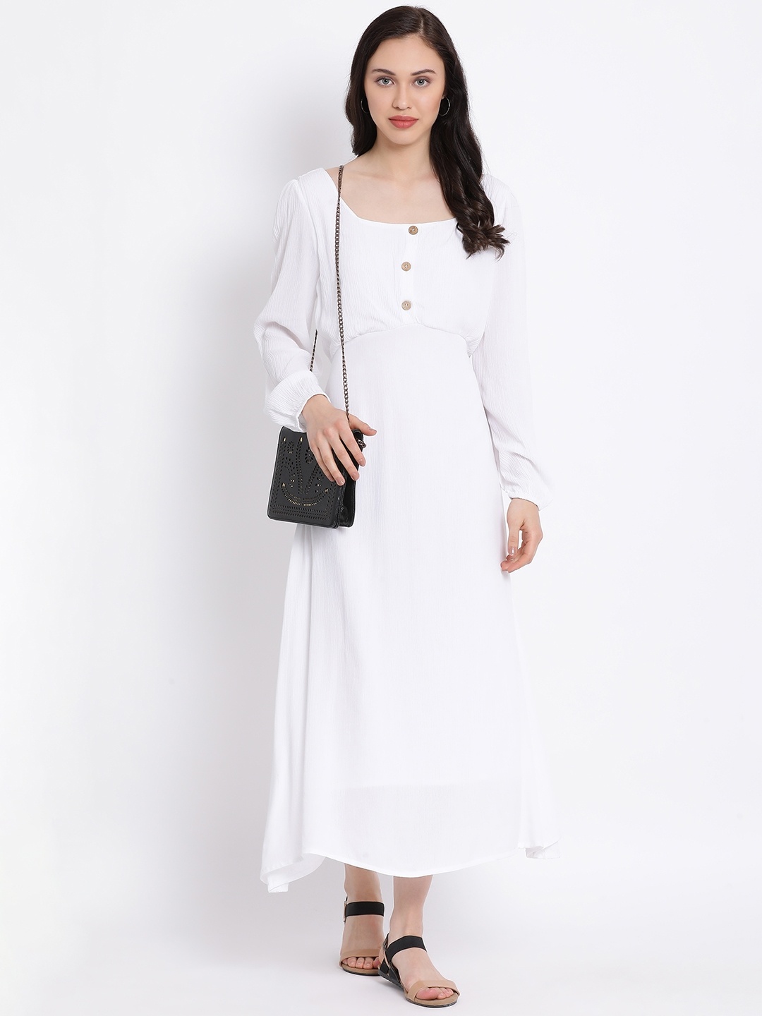 

Oxolloxo Women White Solid Fit and Flare Dress