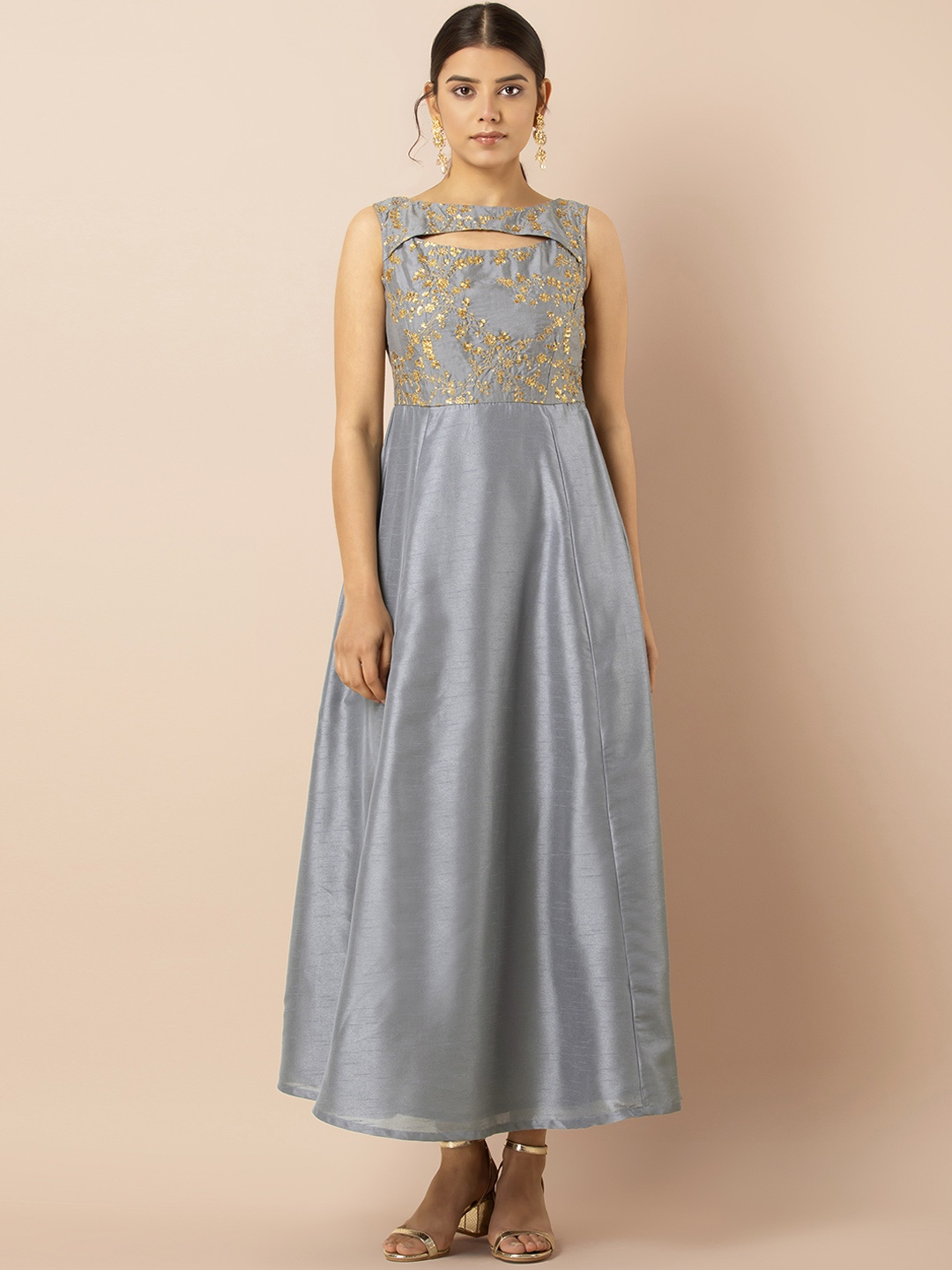 

INDYA Women Grey Embellished Maxi Dress