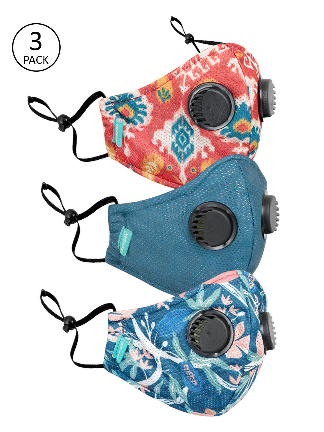 

Chumbak Adults Pack Of 3 Multicoloured 3-Ply Eco-Friendly Reusable Washable Outdoor Masks, Multi