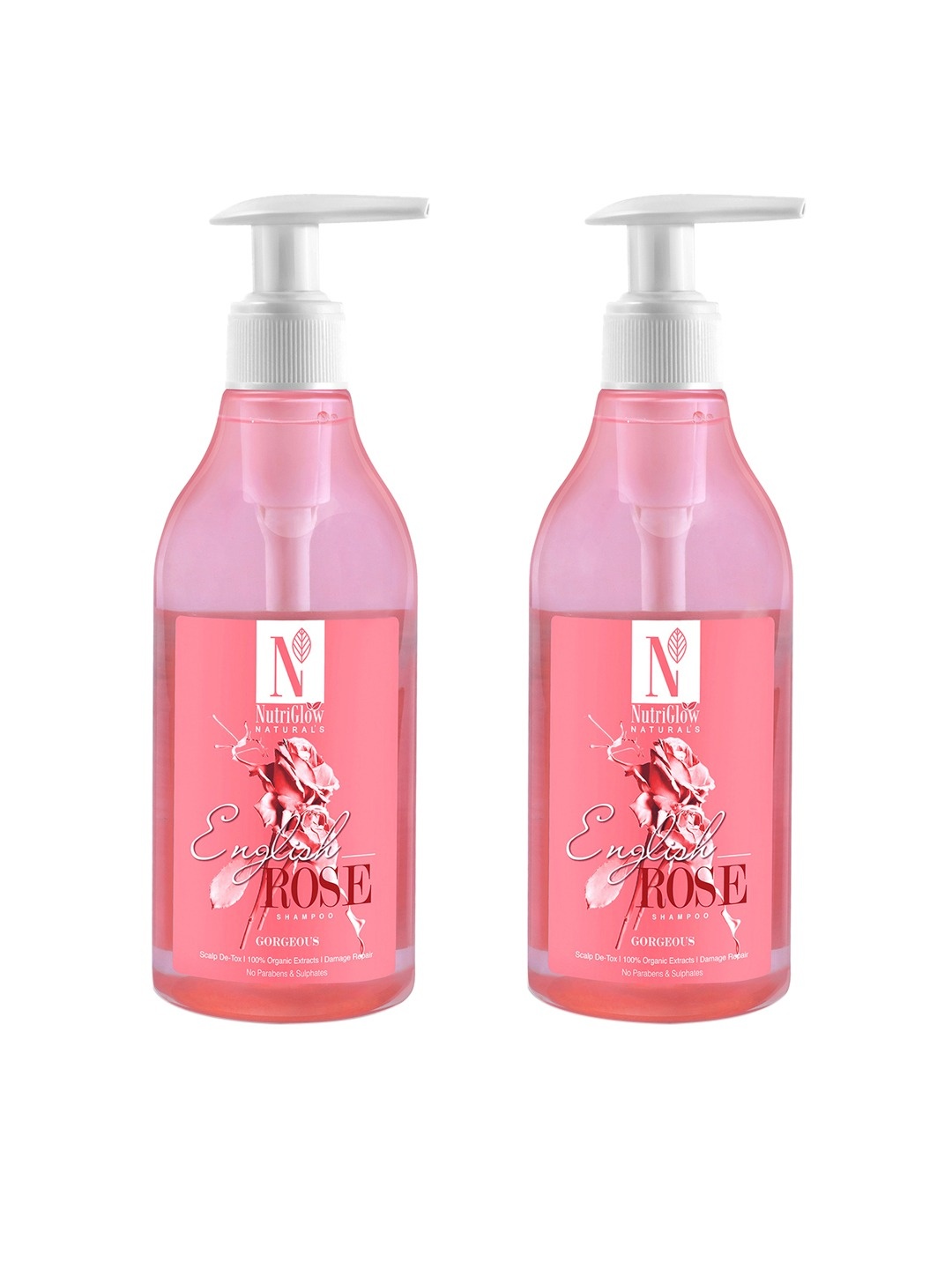 

NutriGlow Set of 2 English Rose Shampoo For Control Dandruff, Damaged Hair - 300ml Each, Pink