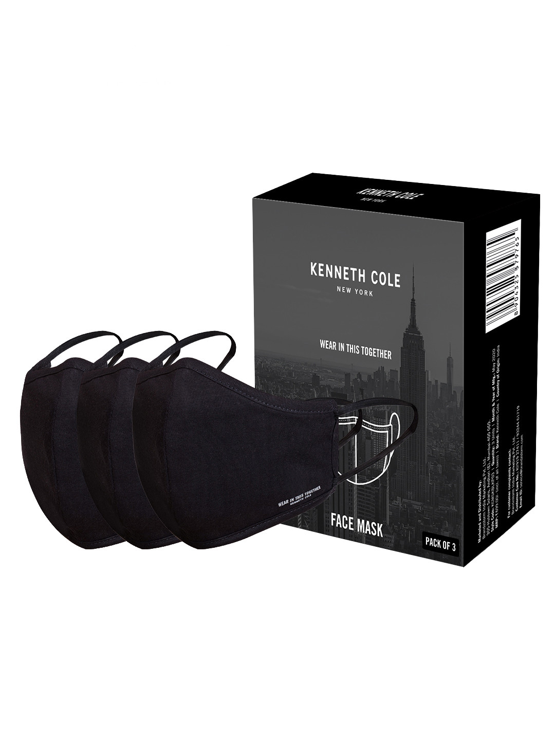 

Kenneth Cole Adults Pack of 3 Black 6-Layers Protective Anti Bacterial Mask