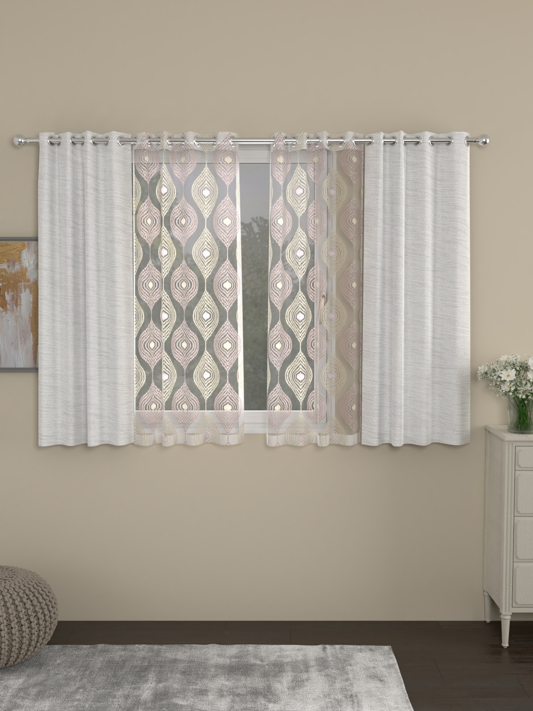 

ROSARA HOME Off-White & Rose Gold Set of 4 Window Curtains