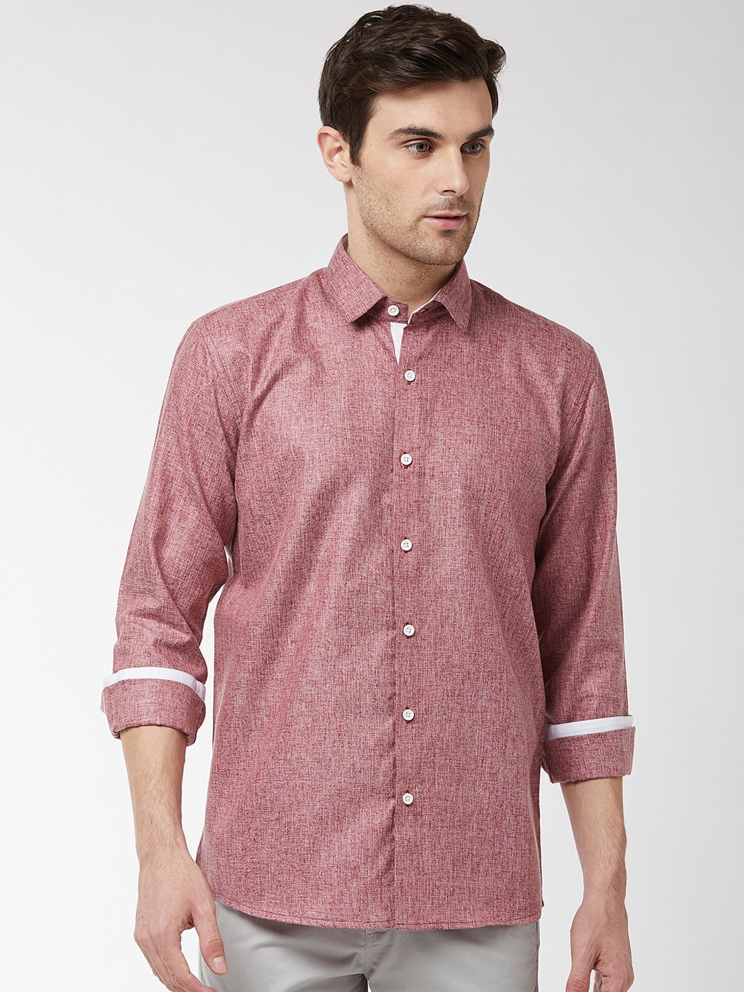 

SOJANYA Men Maroon Classic Regular Fit Self Design Casual Shirt