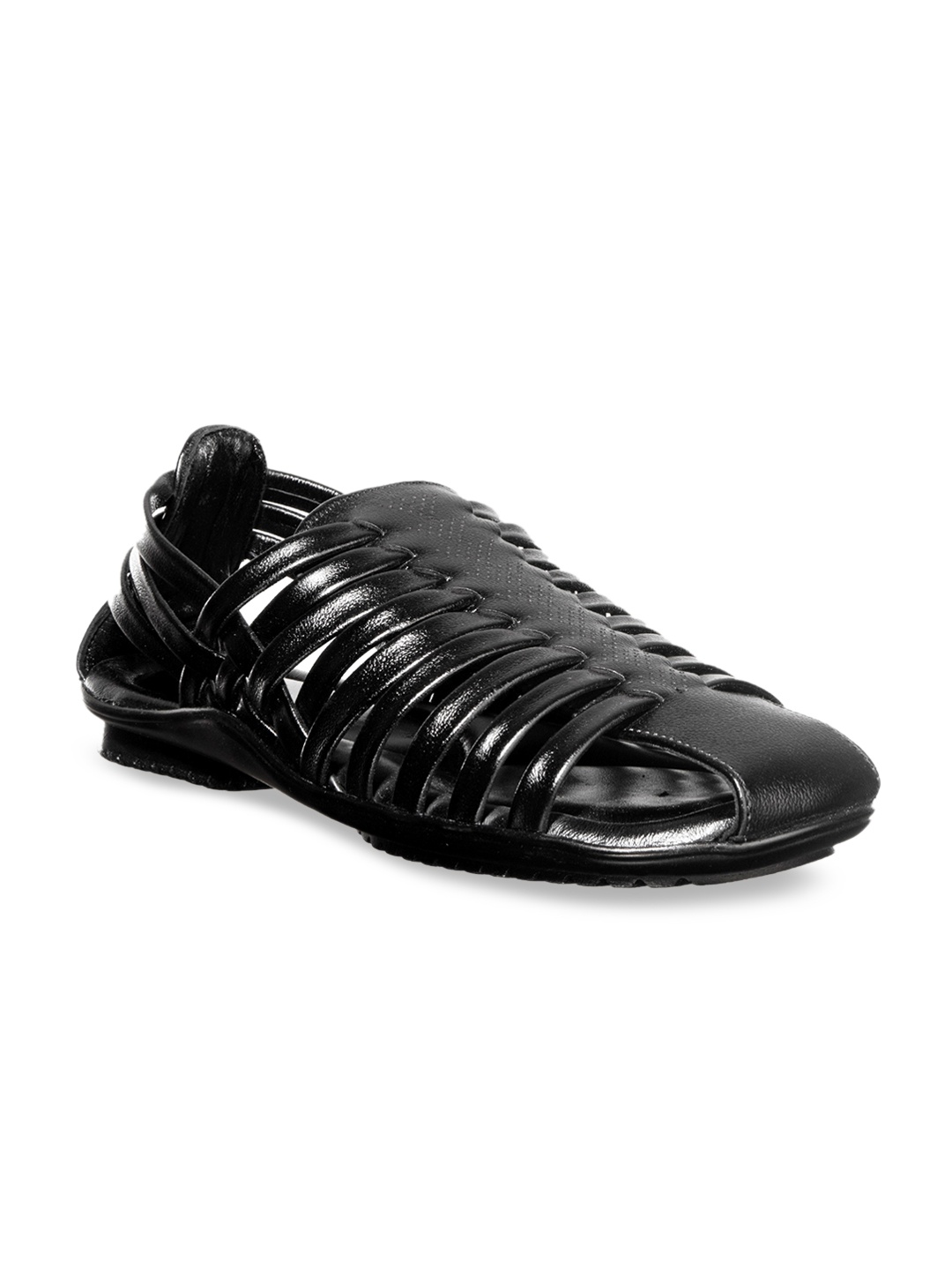

Khadims Men Black Leather Comfort Sandals