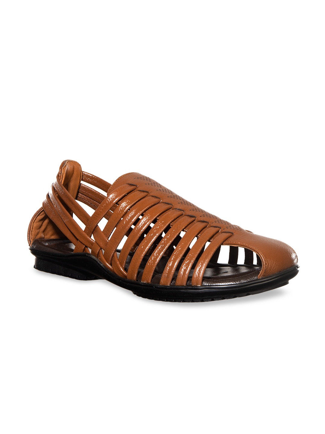 

Khadims Men Brown Leather Shoe-Style Sandals