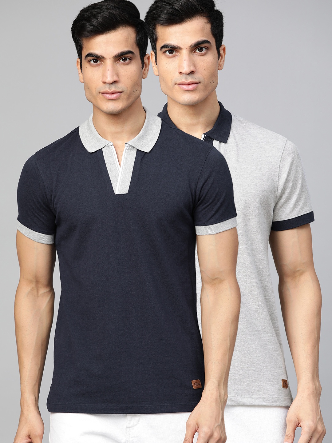 

Roadster Men Pack of 2 Solid Polo Collar T-shirt, Navy blue