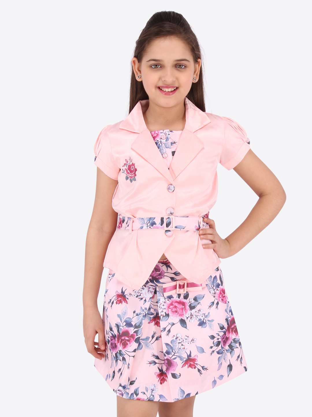 

CUTECUMBER Girls Pink Printed Top with Skirt