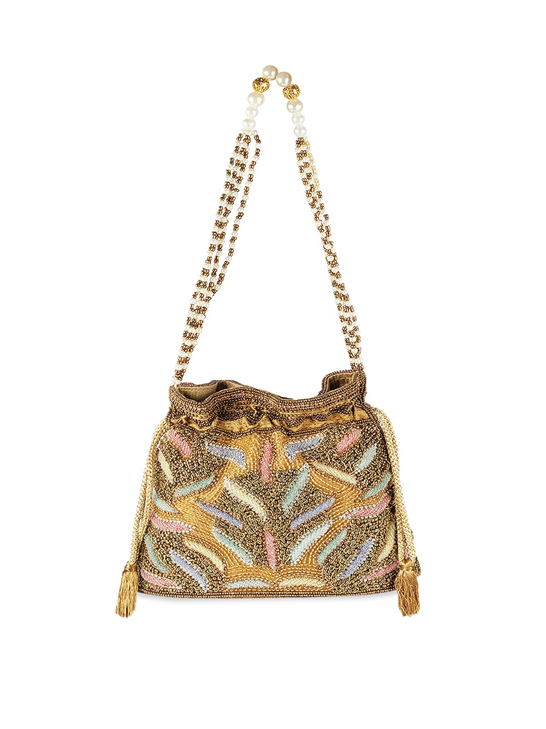 

Metro Gold-Toned Embellished Handheld Bag