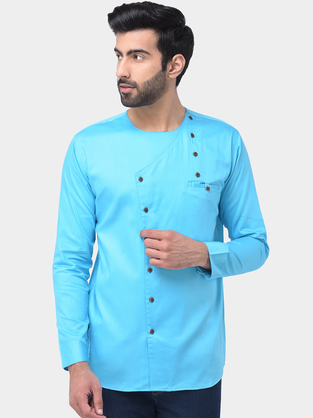 

SG LEMAN Men Turquoise Blue Solid Straight Kurta