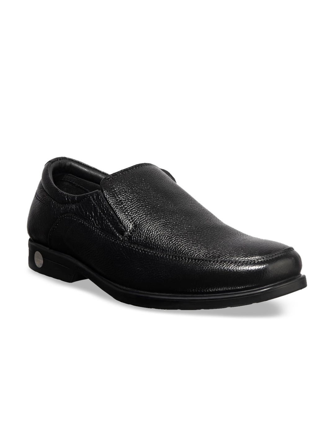 

Khadims Men Black Solid Leather British Walkers Formal Slip-Ons